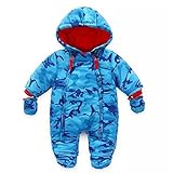 Baby Winteroverall Schneeanzug Baby Mit Kapuze Warm Winddicht Strampler Winter Overalls Outfits für Jungen Mädchen 6-9 Monate