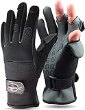 normani Anglerhandschuhe aus Neopren mit umklappbaren Fingerkuppen und Silikon-Innenseite Farbe Schwarz/Grau Größe L
