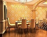 Tapete,Vliestapete Europäischer Luxus gesprenkeltes Gold Damaskus-Goldgelb,Tapete Wandtapete, für Schlafzimmer Wohnzimmer oder Küche Wohnung Renovierung 0.53m*9.5m