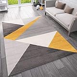 VIMODA Teppich Wohnzimmer Schlafzimmer Flur Teppich Geometrisches Muster Gelb, Maße:160x220 cm