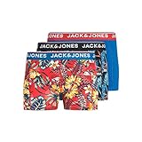 JACK & JONES Jungen Jacazores Trunks 3 Pack Noos Jnr Boxershorts, Black/Pack:pompain Red - Blue Lolite, 164 EU