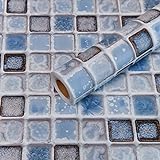 Fantasnight Fliesenaufkleber Mosaik Blau Fliesensticker 40 × 300 cm Mosaikfliesen Selbstklebende Folie für Bad und Küche Deko Fliesenfolie