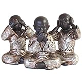 Shaolin Mönch Statue | Set See No Evil Hear No Evil Speak No evil| Höhe 15 cm | schwarz und silber | Dekorationsartikel für Haus und Garten |
