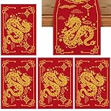 Lamppdcor Chinesische Neujahrsdekorationen 2024 Red Tischläufer mit 4 Tischematen Chinesische Zodiac Dragon Dekorationen für Home Party Spring Festival Neujahrstischdek