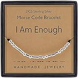 DTWAWA Morsecode Armband 925 Sterling Silber Perlen Armband Verstellbar Inspirierend Armband Freundschaft Schmuck Geschenk für Ihre Frauen Mädchen (Ich Bin genug)