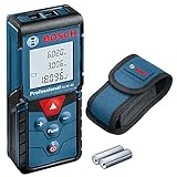 Bosch Professional Laser Entfernungsmesser GLM 40 (Flächen-/Volumenberechnung, max. Messbereich: 40 m, 2x 1,5-V Batterien, Schutztasche), Blau