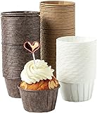 katbite Papier Muffinförmchen, 150 Stück Mini Cupcake Formen für Hochzeit, Geburtstag, Party, Einweg Backbecher in Weiß, Braun, Dunkelbraun