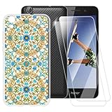 ESACMOT Kaleidoscope Muster Hülle Kompatibel mit Huawei Honor Holly 3 + [2 Pack] Displayschutzfolie aus gehärtetem Glas, stoßfeste Schutzhülle für Huawei Y6 II (5,5 Zoll)