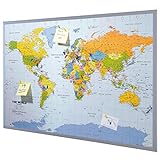 Pinnwand Weltkarte XXL - inklusive 12 Markierfähnchen - Kork - 90 x 60 cm - Weltkarte