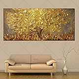 SUNNYWLH Wandbild Handgemalte Messer Gold Baum Ölgemälde Auf Leinwand Große Palette 3D Gemälde Für Wohnzimmer Moderne Abstrakte Wandkunst Bilder