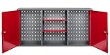 Kreher Werkstattschrank aus Metall mit 2 abschließbaren Türen, zwei höhenverstellbaren Einlegeböden und einer Lochwand. Lackiert in Rot. Maße BxTxH ca.: 120 x 19 x 60