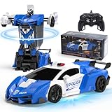 DEERC DE39 Transformator Spielzeug, Ferngesteuertes Auto für Kinder ab 6 7 8 9 10 Jahre, Zwei-in-Eins Transform Roboter Spielzeug, Polizeiauto Spielzeuggeschenk für Jungen, Blau