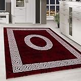 HomebyHome Kurzflor Design Teppich Griechisches Ornament Muster Troja Rot Schwarz Meliert, Farbe:Rot, Grösse:160x230 cm