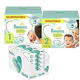 Pampers Baby Starter Set mit Windeln Größe 1 (2-5kg, 96 Stück), Größe 2 (4-8kg, 240 Stück), Premium Protection, und Feuchttücher Aqua Pure, 864 Tücher (18 x 48)