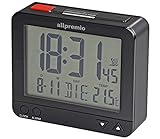 Funkwecker Digital – kompakter Funk Uhr Wecker mit Licht Schlummerfunktion Snooze Alarm Datum und Temperatur großes Display beleuchtet – Schwarz