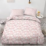 Schneemann Deko - Winter Bettwäsche 200x220 Schneemann, Mädchen Weihnachten Pink Bettbezug 3teilig mit 2 Kissenbezug 80x80, Weiche Mikrofaser Winterbettwäsche mit Reißverschluss G*&36