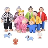 Aolso Puppenhaus Puppen, 12 Stück Puppenhaus Puppenfamilie aus Holz, Figuren Puppen Spielset Biegepuppen Zubehör, Holz Puppenhaus Familie Puppen Zubehör für Puppenhäuseraus Holz