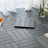 LXXW Klick-Balkonfliesen 12 ineinandergreifende Terrassenfliesen aus Kunststoff, schneidbare quadratische Terrassenfliesen, wasserdichter Bodenbelag aus Kunststoff for den Außenbereich(Grigio,Style 1