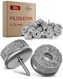 LouMaxx Stuhl Filzgleiter Schrauben rund, Ø 30mm grau- Stuhlgleiter mit 6mm dickem Filz &Metalleinfassung- Filzgleiter für Stühle Schrauben -Premium Stuhlbeinschoner Filz auch für Möbel 20 Stück