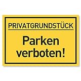 Privatgrundstück Parken Verboten Schild (30x20 cm Kunststoff) - Klares Zeichen für Parkverbot - Privatparkplatz Schilder - Parkplatz Schild Privat - Parken Verboten (Gelb)