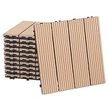 Fiqops 22 Stück WPC Fliesen, 30x30 cm WPC Terrassenfliesen,Gartenfliesen mit Klick-System,Terrassendielen Balkonfliesen Klickfliesen,Terrassendielen Wasserfest für Terrasse,für 2m²,Teak