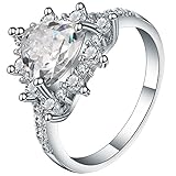 Homxi Ehering Damen Silber,Blume mit Dreieck Zirkonia Silber Ring Damen Kupfer Damen Hochzeitsring Gr.54 (17.2)