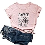 Mikialong Savage Classy Boujie Ratschen-Hemd für Damen, kurzärmeliges T-Shirt für Damen, Baumwolle, Grafik Gr. XXL, rose