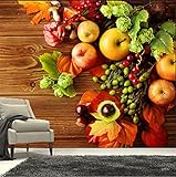 Die benutzerdefinierten 3D-Wandbilder, schöne Ahornblätter, Apfel, Caféwand, Restaurant, Küche, Esszimmerwand, Hintergrundtapete * 150 cm x 105 cm (59,1 x 41,3 Zoll)
