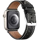 Bandsie Lederarmband Kompatibel mit Apple Watch Armband 44mm 45mm 42mm 49mm für Herren und Damen, Ultra Weiches Echtes Leder für iWatch Armband Ultra 2 SE Series 9 8 7 6 5 4 3 2 1, Schwarz