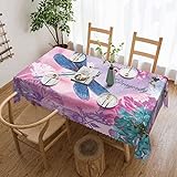 ASEELO Rechteckige Tischdecke, mit rosa Blumen und blauen Libellen, abwischbare Tischdecke, wasserdichte Tischdecke, für den Außenbereich, Esszimmer, Partys, Garten, 137 x 183 cm