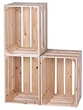 LAUBLUST 3er Set Große Vintage Holzkisten - 40x30x25cm, Natur, Neu, Unbenutzt | Möbel |Wein| Obst| Apfel-Kiste | Deko-Kiste aus Holz