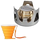 Campingkocher & Reisebecher-Set – Mini-Kocher für Reisen, Kaffeebecher – Auslaufsicherer Wander-Rucksackkocher – Edelstahl-Alkoholkocher und Zusammenklappbarer Becher für die R