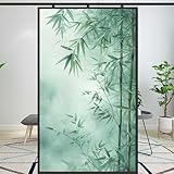 Fensterfolie 3D grüne Bambusblätter Sichtschutz Folie Fenster Selbstklebend Glasfolie Blickdicht Klebefolie 3D Dekofolie statisch haftende Fensterfolie für Badezimmer Küche Bü