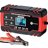 Ladegerät Autobatterie, 12V/24V 8A KFZ Batterieladegerät Vollautomatisches Intelligentes Erhaltungsladegerät, LCD-Bildschirm Vollautomatisches Ladegerät für Auto, Motorrad, Rasenmäher oder B