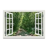 xukgmsg Leinwandbild Fake Windows Open Window GrüNe WäLder Und Pfade Wandkunst Drucken Fensterblick Auf Den See Im Wald Natur Wildnis FüR Wohnzimmer Schlafzimmer BüRo 45x30