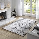 Taracarpet Teppich Kurzflor modern Wohnzimmer-Teppich marmor Design Optik mit Polyester veredelt Moderne Bordüre Geometrisch Silber Grau 120x170 cm