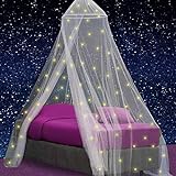 Betthimmel mit vorgeklebten leuchtenden Sternen - Prinzessinen Moskitonetz für Mädchen Zimmerdekoration - Himmelbett Vorhänge für Kinder und Baby Bett