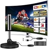 DVB-T2 Antenne mit Verstärker für Innen – Zimmerantenne für Fernseher, DVB-T/T2, TV Antenne 4K UHD Full HD, 360° Empfang bis 500 km, kostenlose S