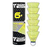 Talbot-Torro Tech 450 Badmintonbälle - 6er Dose, verschiedene Farben/Geschwindigkeiten wählbar (weiß/gelb, Geschwindigkeiten: langsam, mittel, schnell), Premium-Nylonfederball für Indoor & Outdoor
