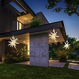 ILUMDANZA Moravian Star LED 18 Punkt 45 cm Weiß 3D Stern Batteriebetrieben mit Timer-Funktion für Innen Außen Zuhause Weihnachtsdekoration