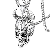 FaithHeart Edelstahl Totenkopf Anhänger mit Odin Helm Herren Jungen Skull Schädel Halskette mit Geschenkebox für Valentinstag Geburtstag