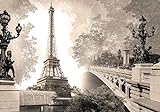 wandmotiv24 Fototapete Paris Frankreich Eiffelturm Brücke, XXL 400 x 280 cm - 8 Teile, Fototapeten, Wandbild, Motivtapeten, Vlies-Tapeten, Stadt Landschaft Sepia alt M4671