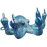 LGYKUMEG Oktopus Mittelfinger Skulptur Deko,Leuchtende Tierverzierungen,Harz,Personalisierte Mittelfinger Hand Statue, 4,72x5,12 Zoll Haus BüRo Garten Deko Aquarium-Dekoration,Blau