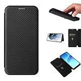 ESONG Karbonfaser-Leder Hülle Kompatibel mit Honor X7B 4G/5G/Honor 90 Smart 5G,PU Ledertasche TPU Etui mit Ständer/Kartenfächer/Magnetverschluss Brieftasche Klappetui Schutzhülle - Schw