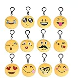 Emoji Schlüsselanhänger Plüsch [12 Pack, 6 cm] Mitgebsel | Kindergeburstagen | Gastgeschenke für Kinder Tasche Rucksack Ranzen Anhänger