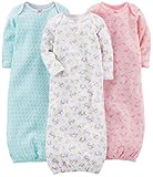 Simple Joys by Carter's Baby-Mädchen 3-Pack Cotton Sleeper Gown Infant-and-Toddler-Nightgowns, Blau Enten/Rosa Tier/Weiß Floral, 0-3 Monate (3er Pack)