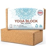 ELLEMA Yoga Block [100% Kork] - Yogablock 2er Set für Anfänger und Fortgeschrittene + Online-Trainingsvideos und E-Book - Yogaklotz für Pilates - Rutschfester Fitness Yoga Klotz (2er)