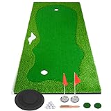 Golf Puttingmatte 1.2M*3M Golf Putting Grüne Matte, Golf Übungsmatte mit Rutschfester Rückseite, 6 Golfbälle, Rampenmatte, Reinigungsbürste, Kugelbecher, Tragbare Abschlagmatte für Hause Büro Gym