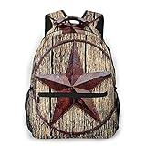 Lässiger Rucksack,Modernes Design Texas Western Style Texas Sterne auf Holzplatte Kunstw,Business Laptop Rucksack Schultasche,Wanderreise Tagesrucksack für Herren,Damen,Teenager