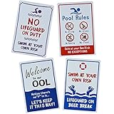 4 Stück Schild Pool Rules Schild Warnschild Rustikales Vintage Metall Blechschild Outdoor Wandschild (A)